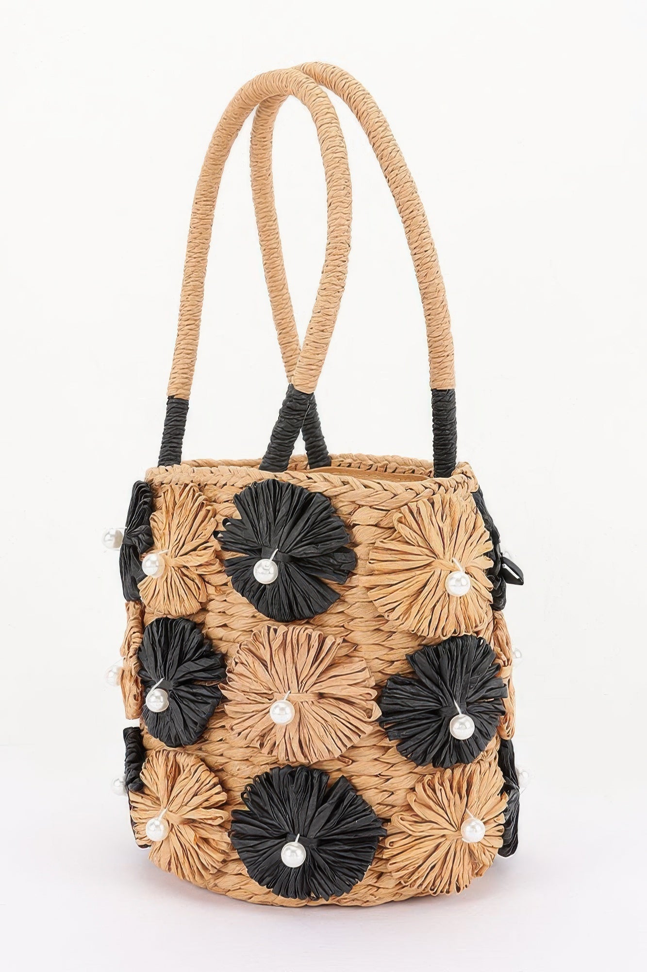 Faux Straw Flower Barrel Clutch