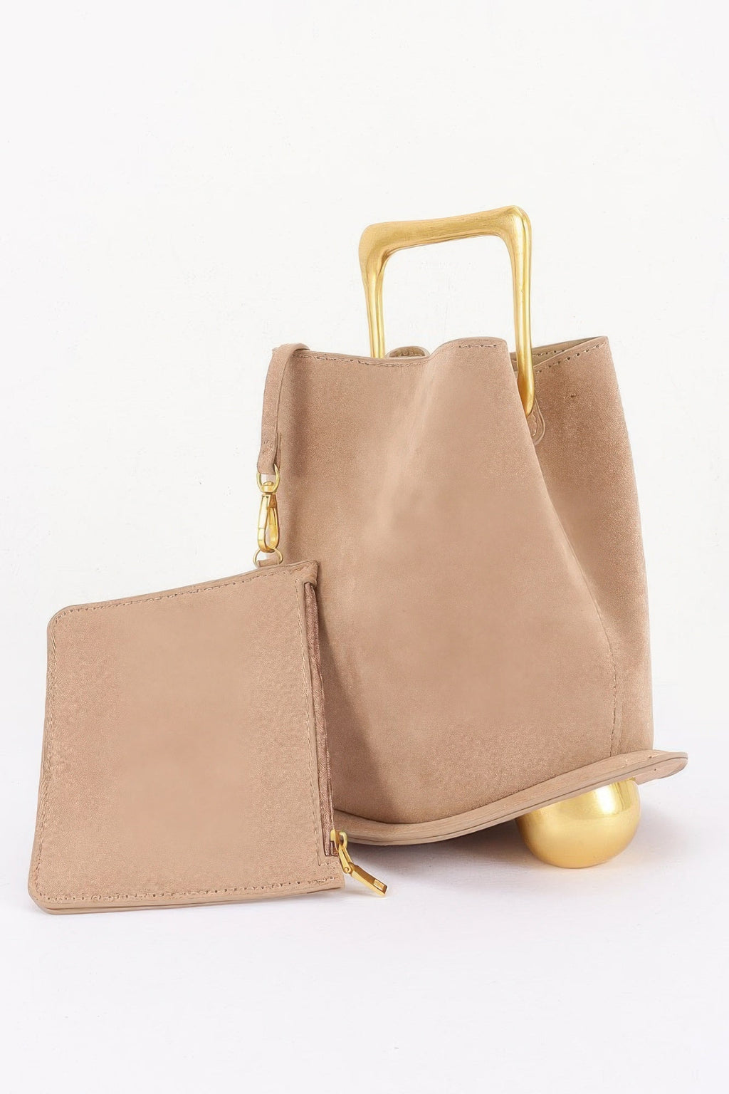 Faux Suede Metal Handle Bag