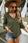 Swiss Dot Lace Splicing Sleeve V Neck Blouse
