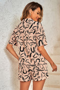 Outfit Sequins Lips Print Button Down Shorts Set