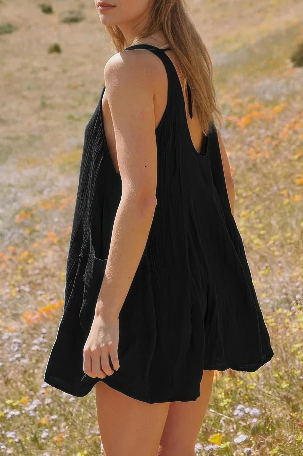 U Neck Backless Sleeveless Mini Pocket Dress