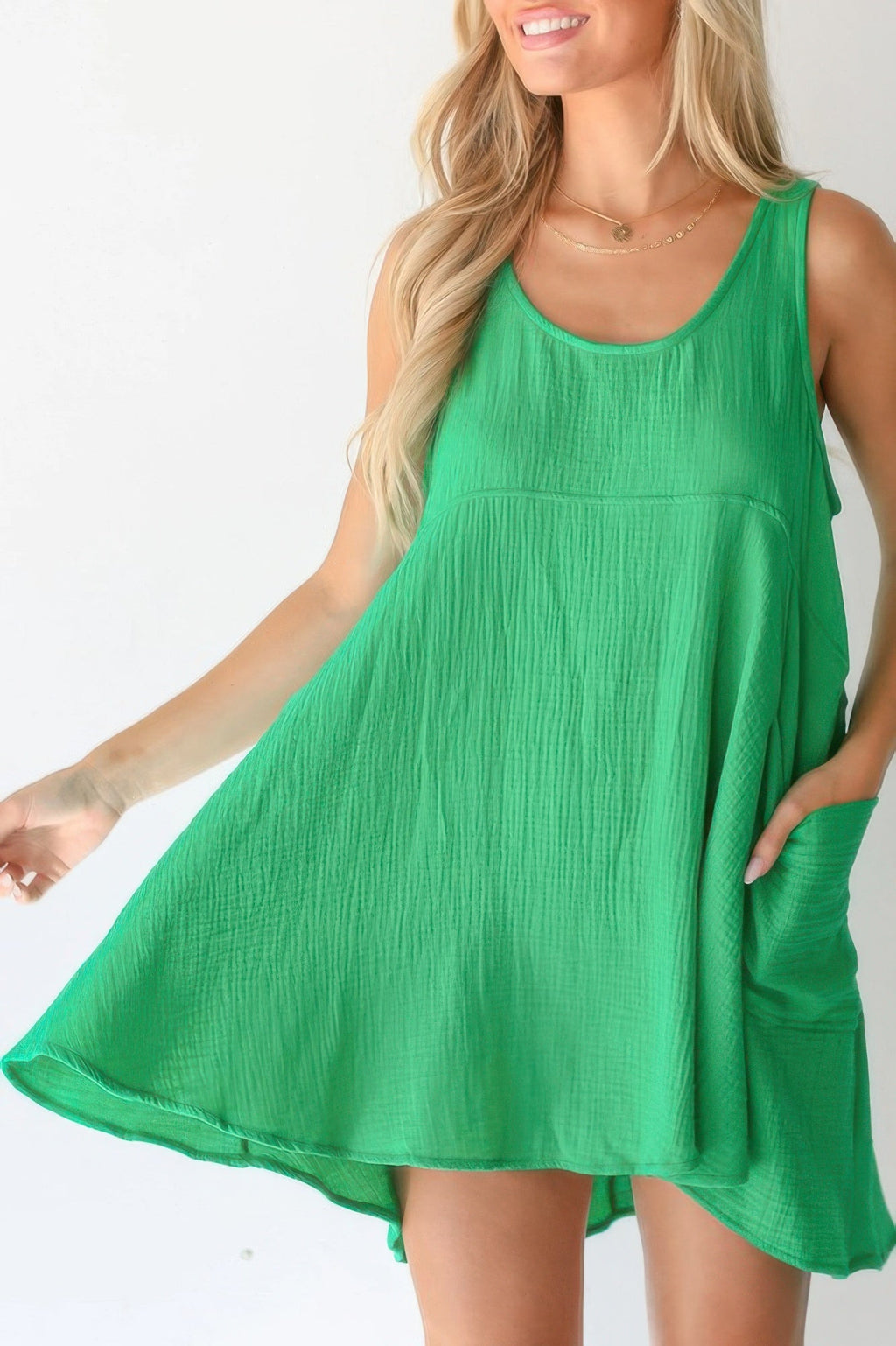 U Neck Backless Sleeveless Mini Pocket Dress