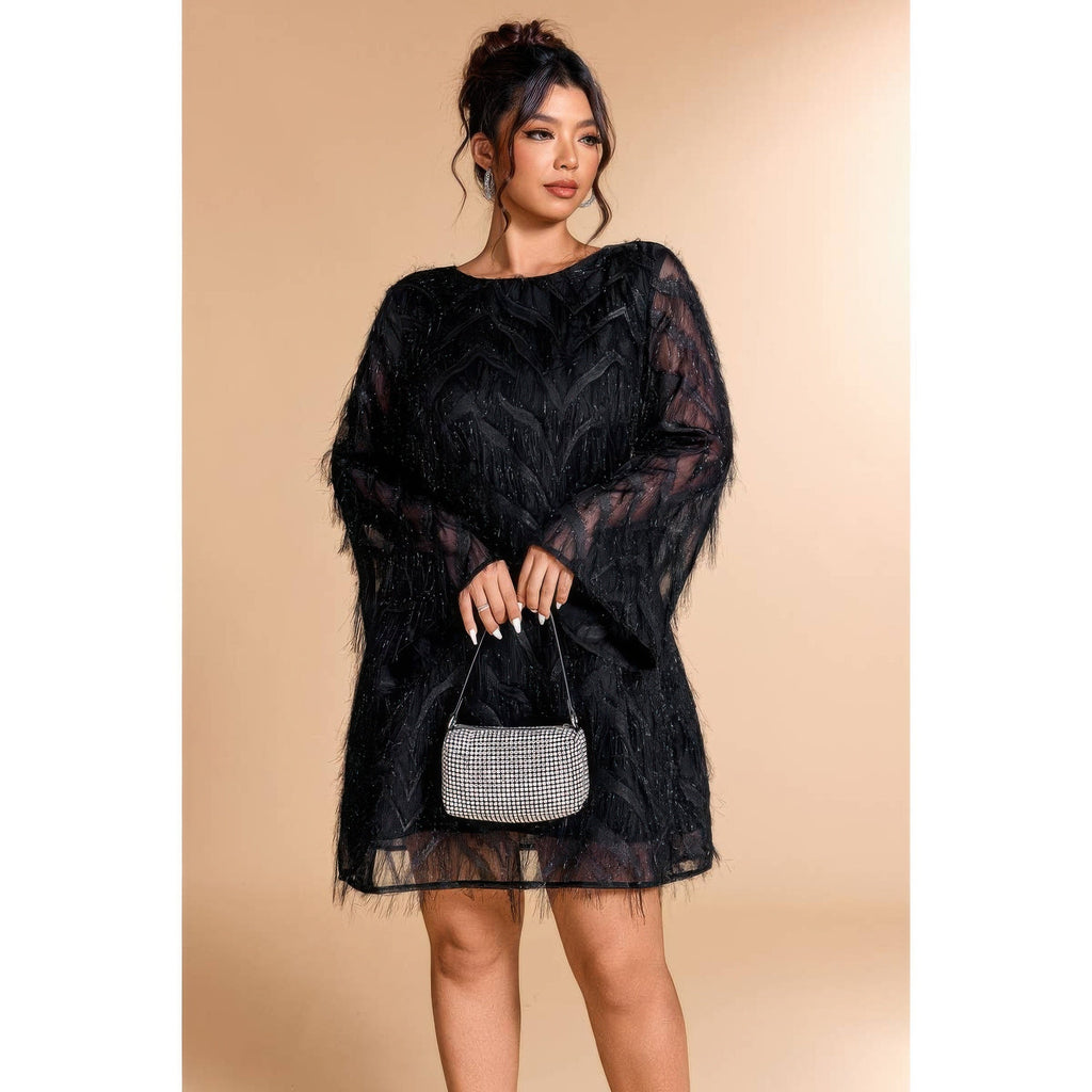 Sequin Fringe Lace Short Dress