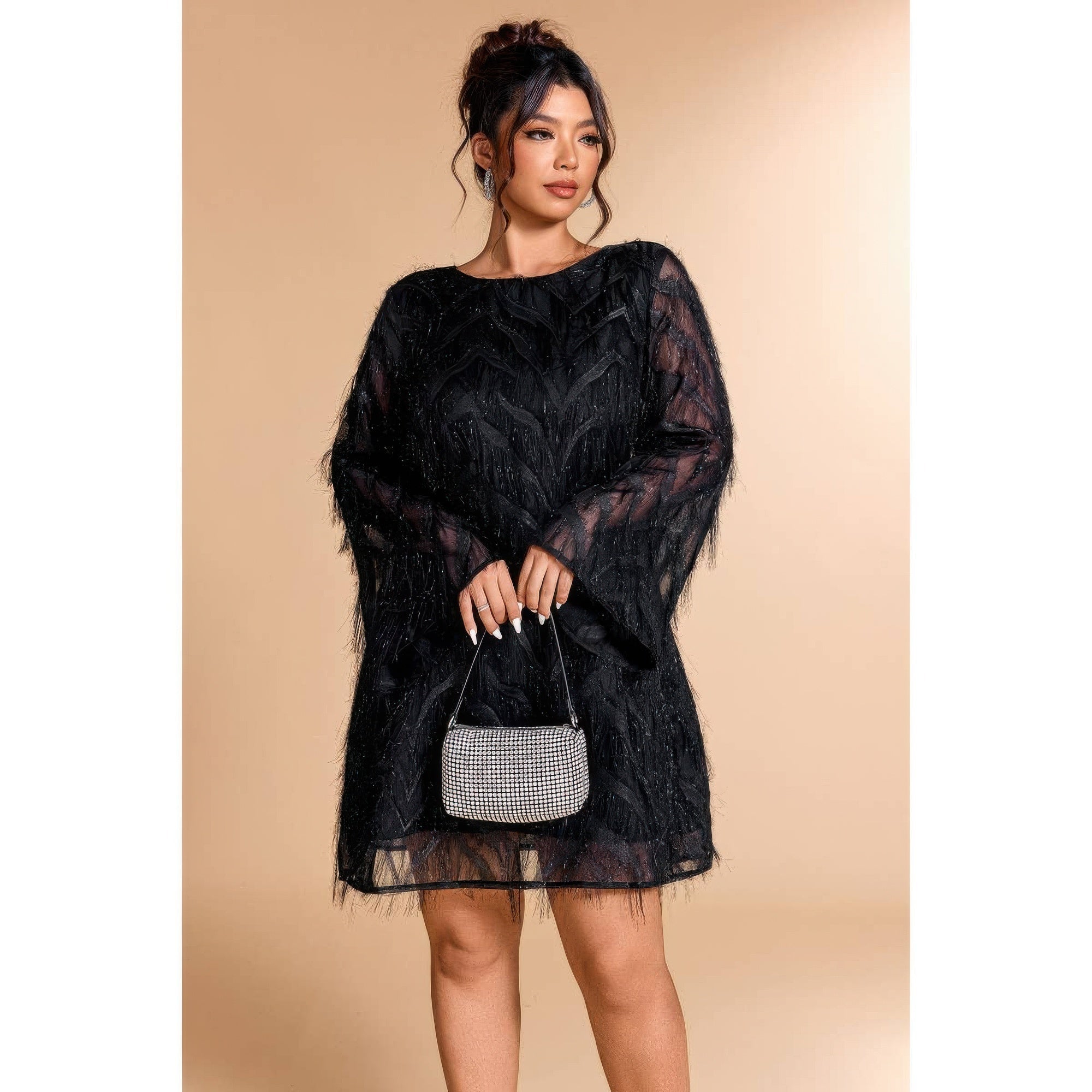 Sequin Fringe Lace Short Dress