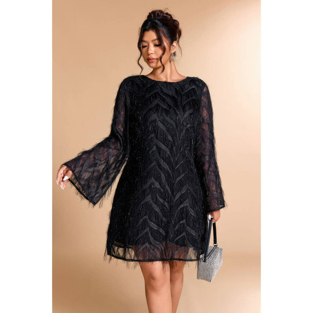 Sequin Fringe Lace Short Dress