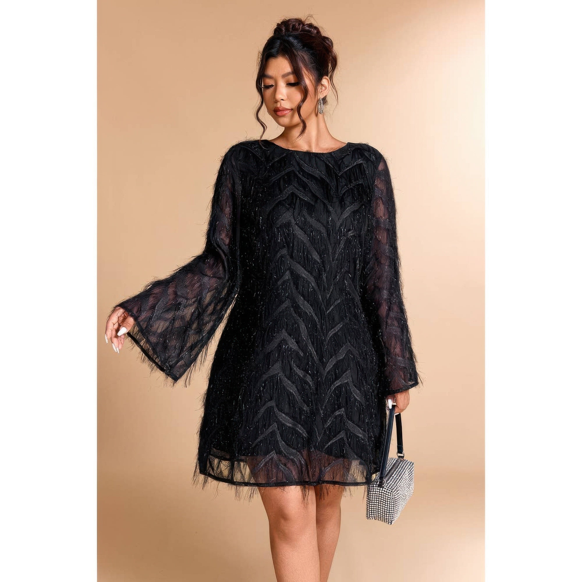 Sequin Fringe Lace Short Dress