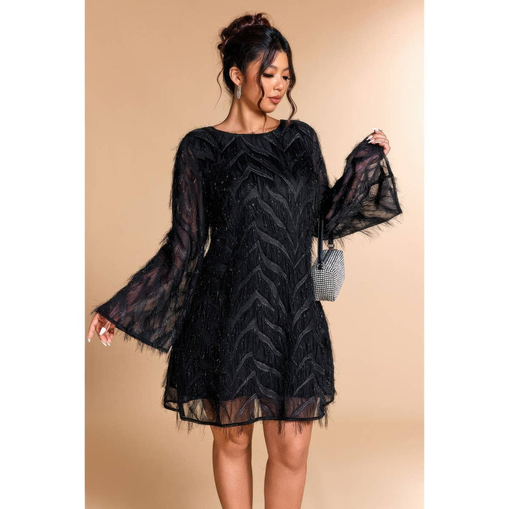 Sequin Fringe Lace Short Dress