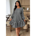 Plaid Round Neck Floral Cut Dress
