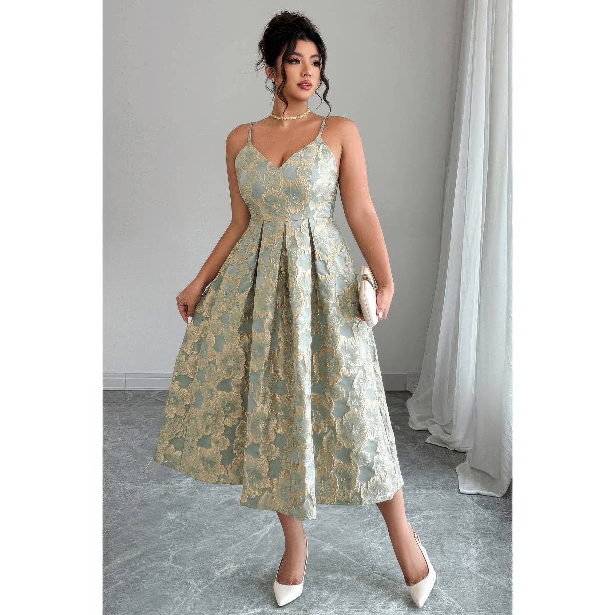 Jacquard Elegant Spaghetti Strap Dress