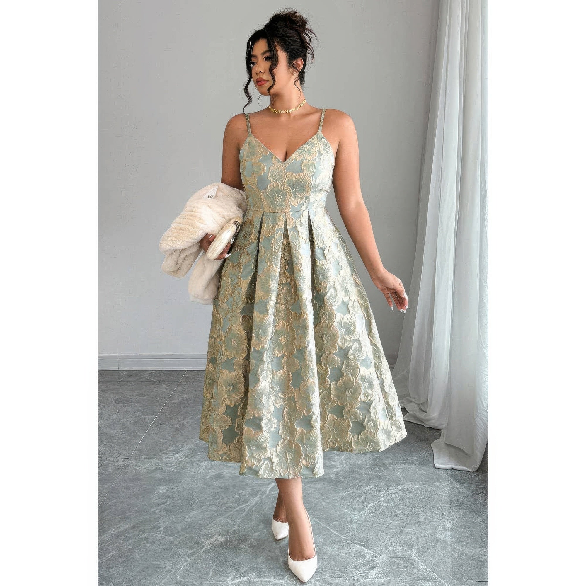 Jacquard Elegant Spaghetti Strap Dress