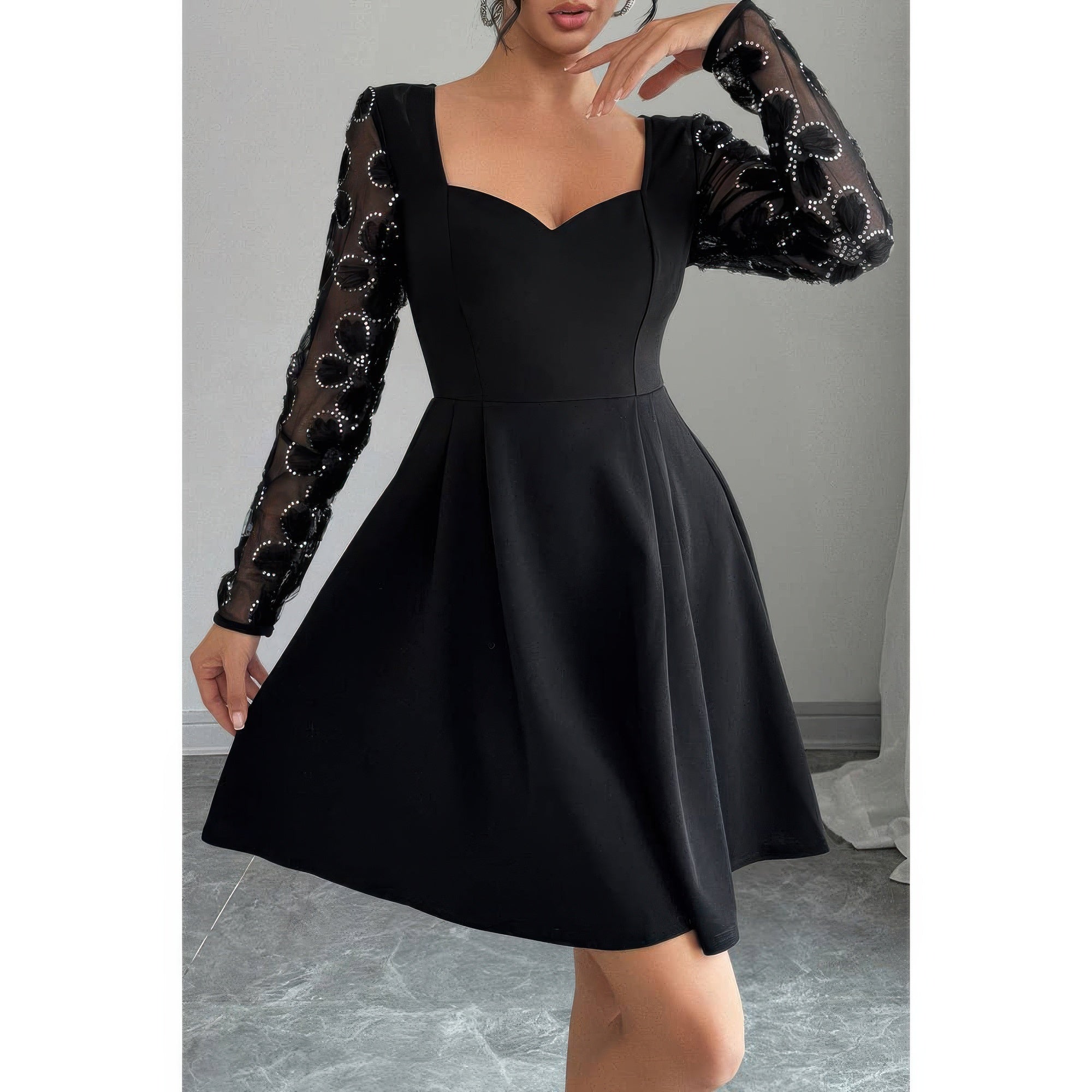 Elegant Lace Panels Sequins Dress