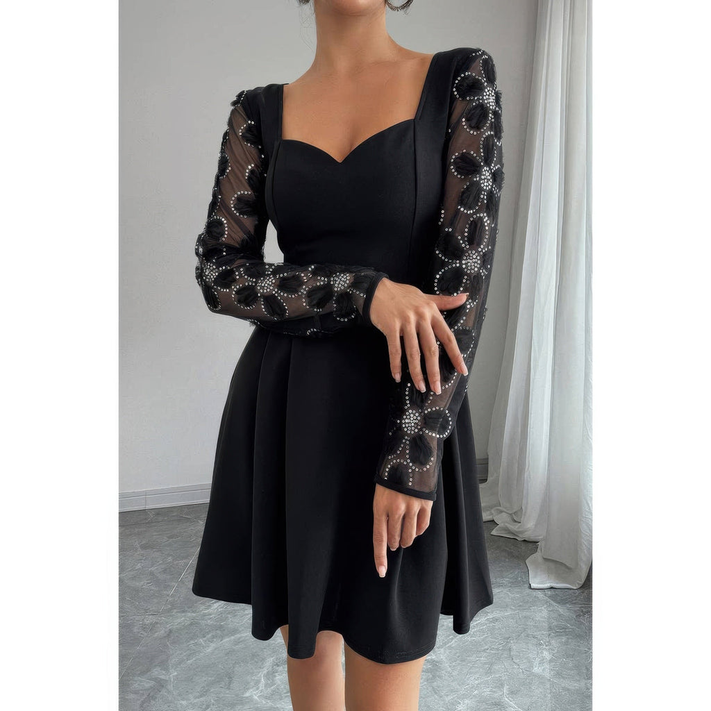 Elegant Lace Panels Sequins Dress