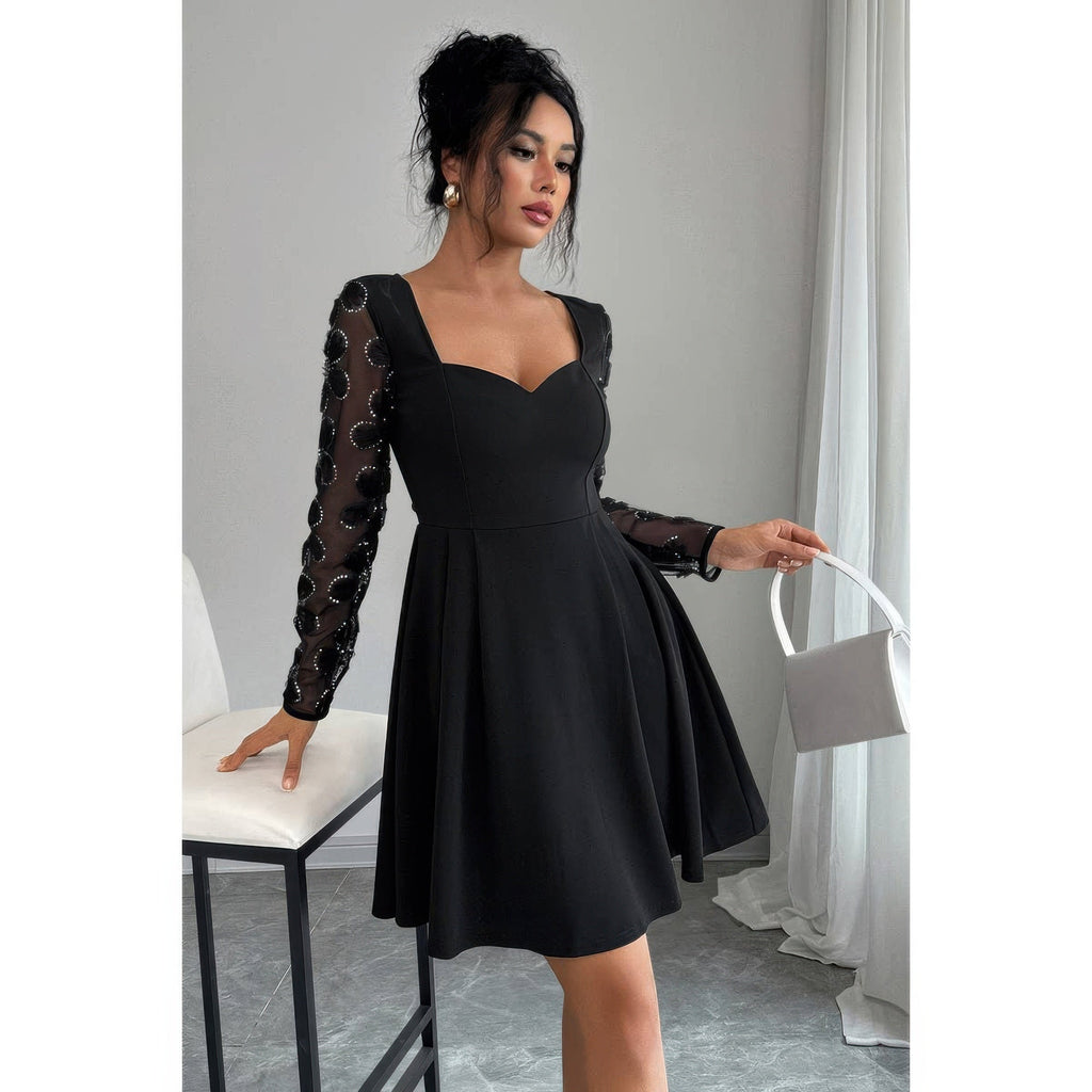 Elegant Lace Panels Sequins Dress