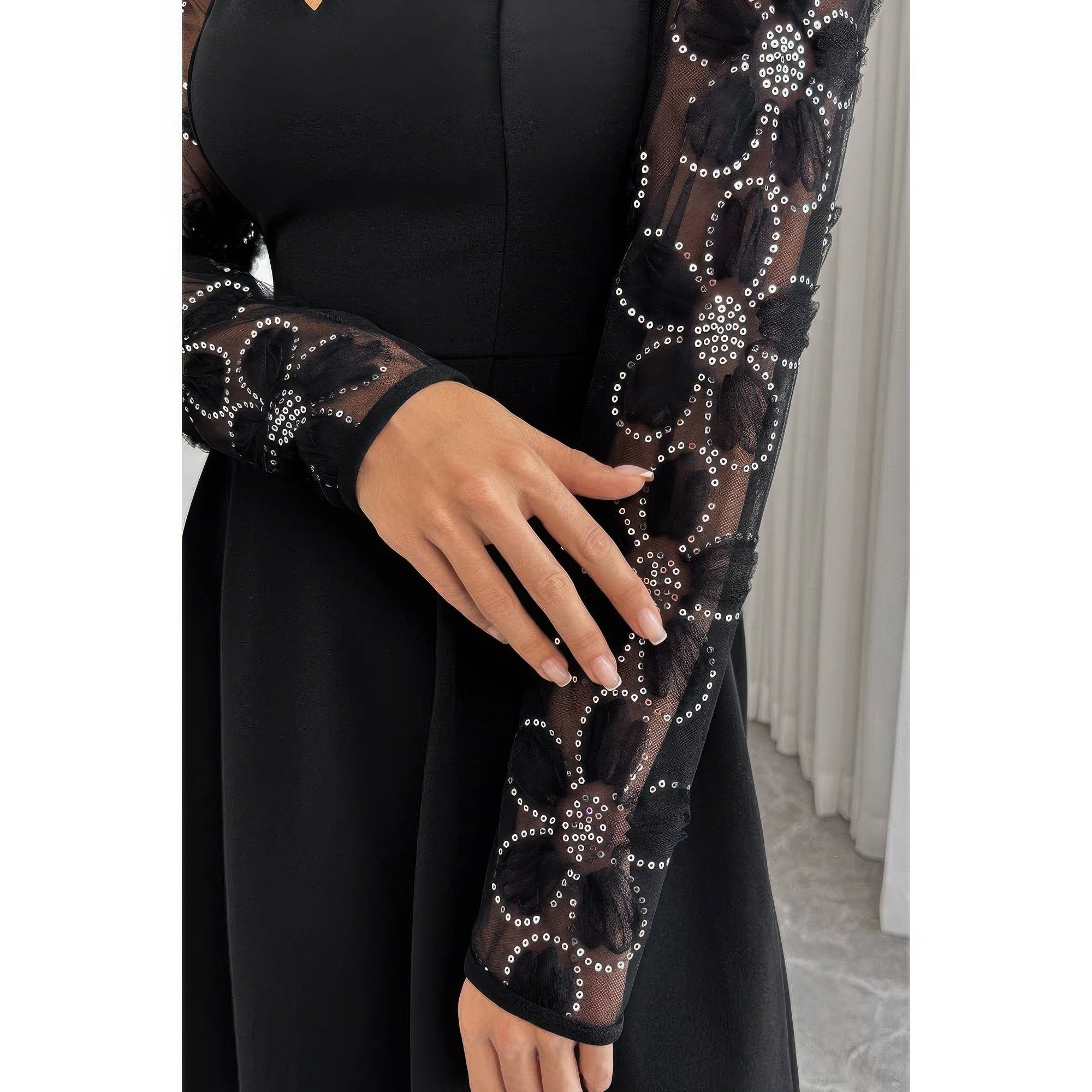 Elegant Lace Panels Sequins Dress