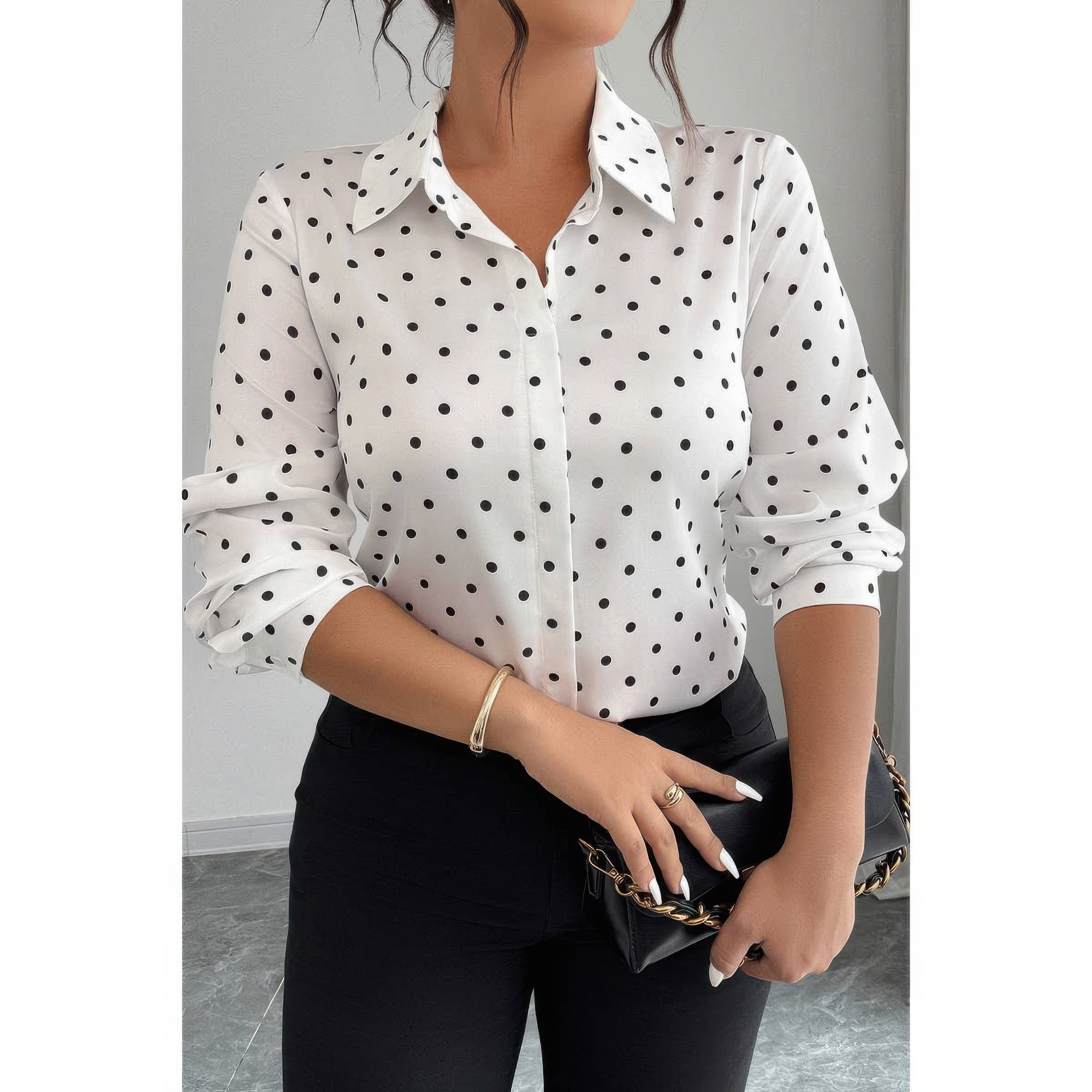 Polka Dot Button Up Long Sleeve Shirt
