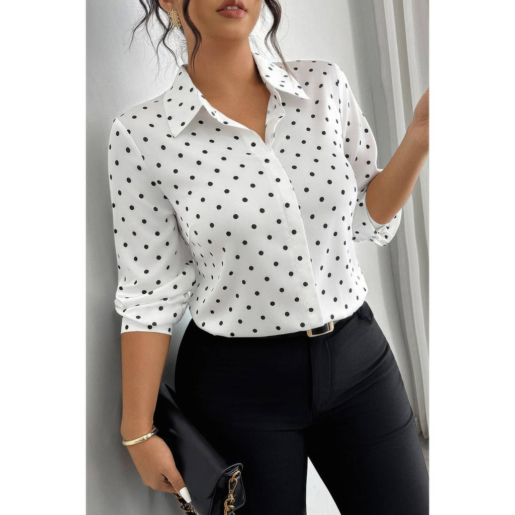 Polka Dot Button Up Long Sleeve Shirt