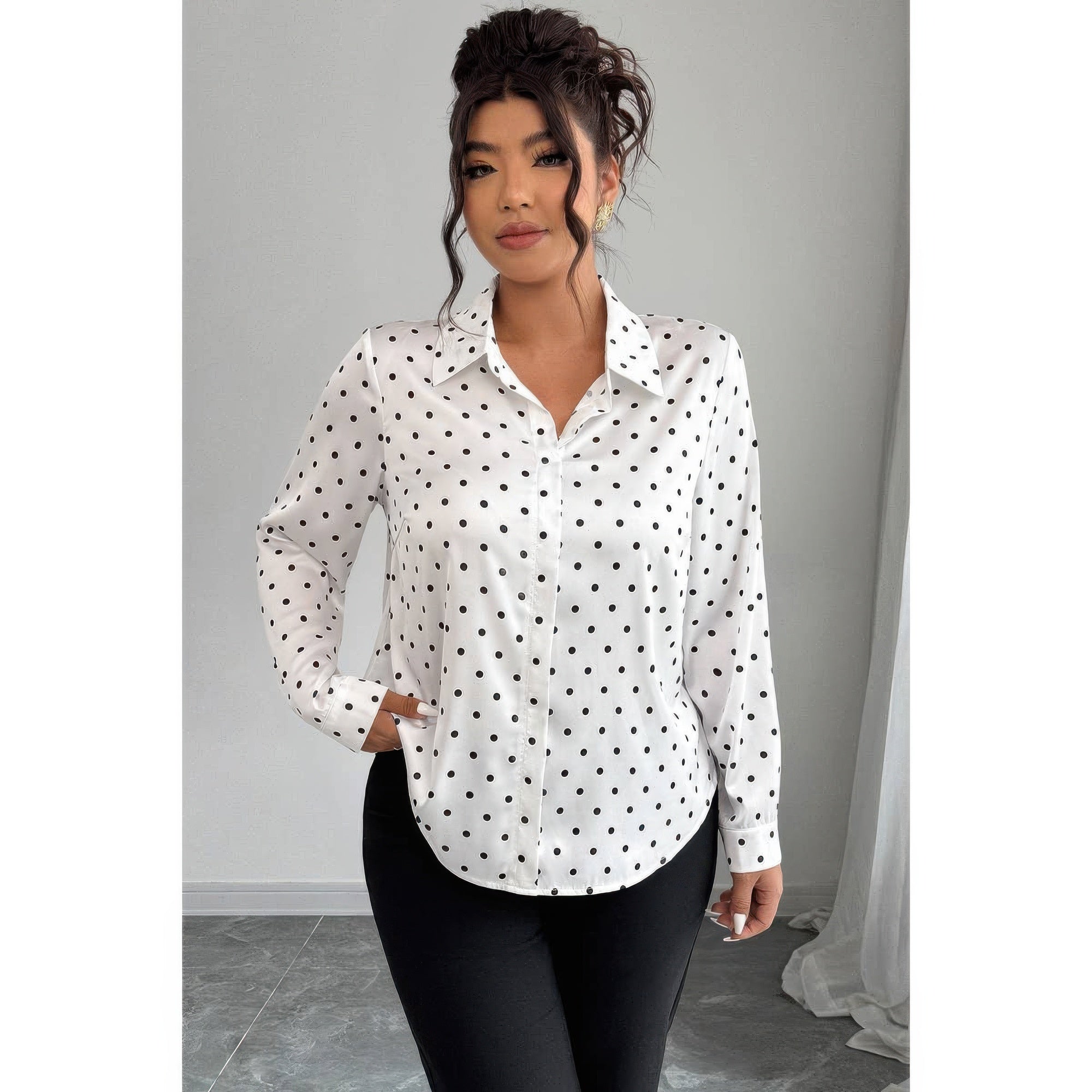 Polka Dot Button Up Long Sleeve Shirt