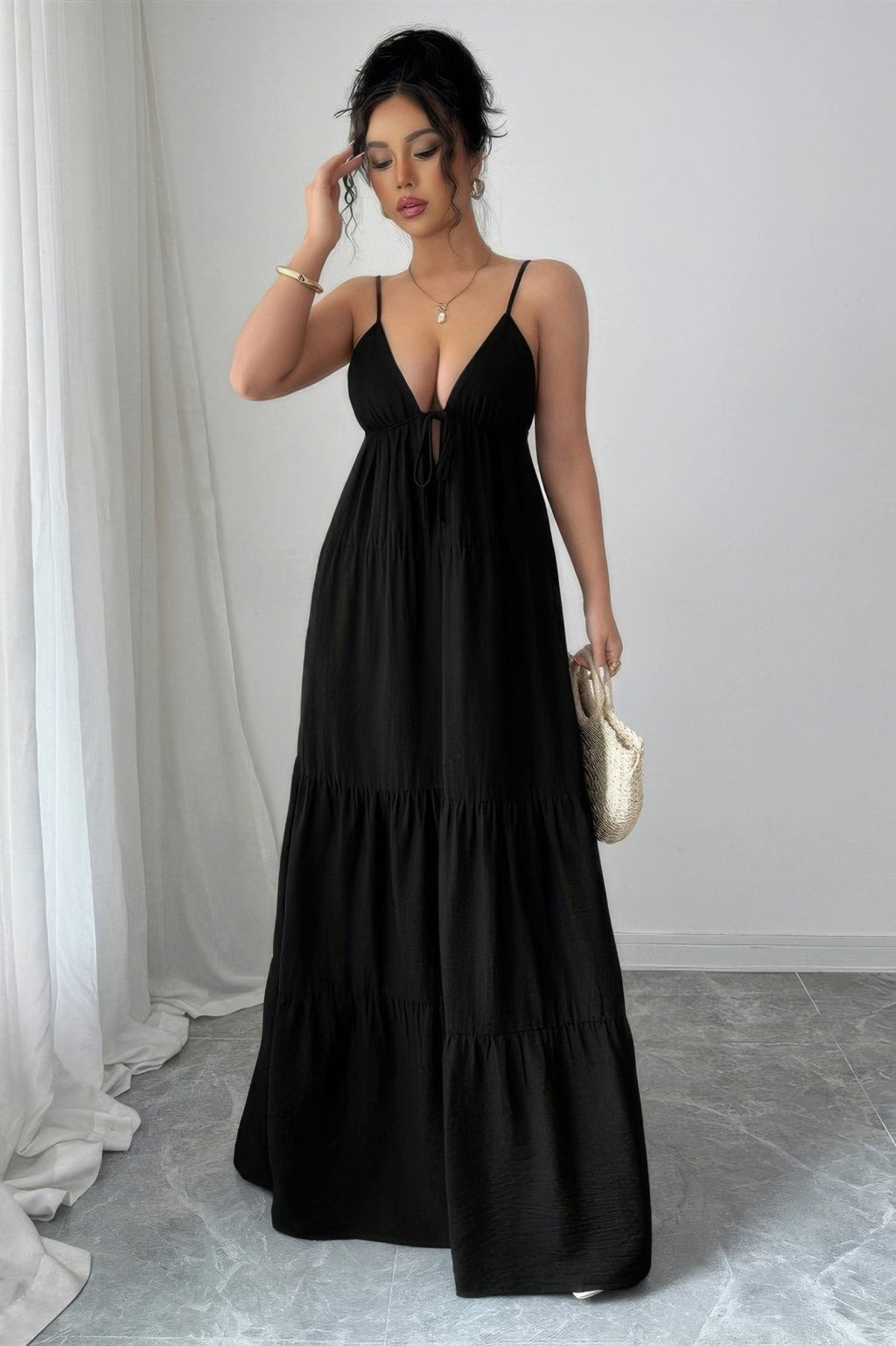 Sleeveless Elegant Suspender Aline Maxi Dress
