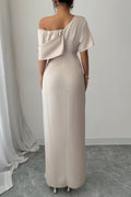 Solid One Shoulder Cross Ruched Dress