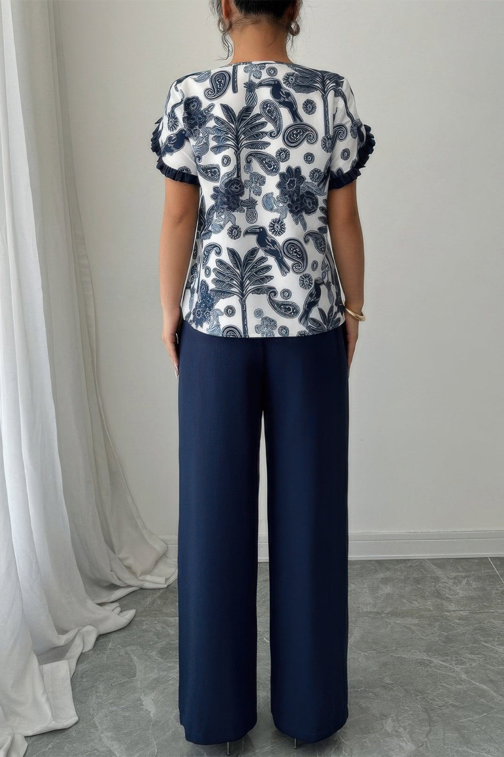Two Pieces Floral Print Ruffle Hem Sleeve Sets