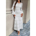 Lace Mermaid Round Neck Solid Maxi Dress