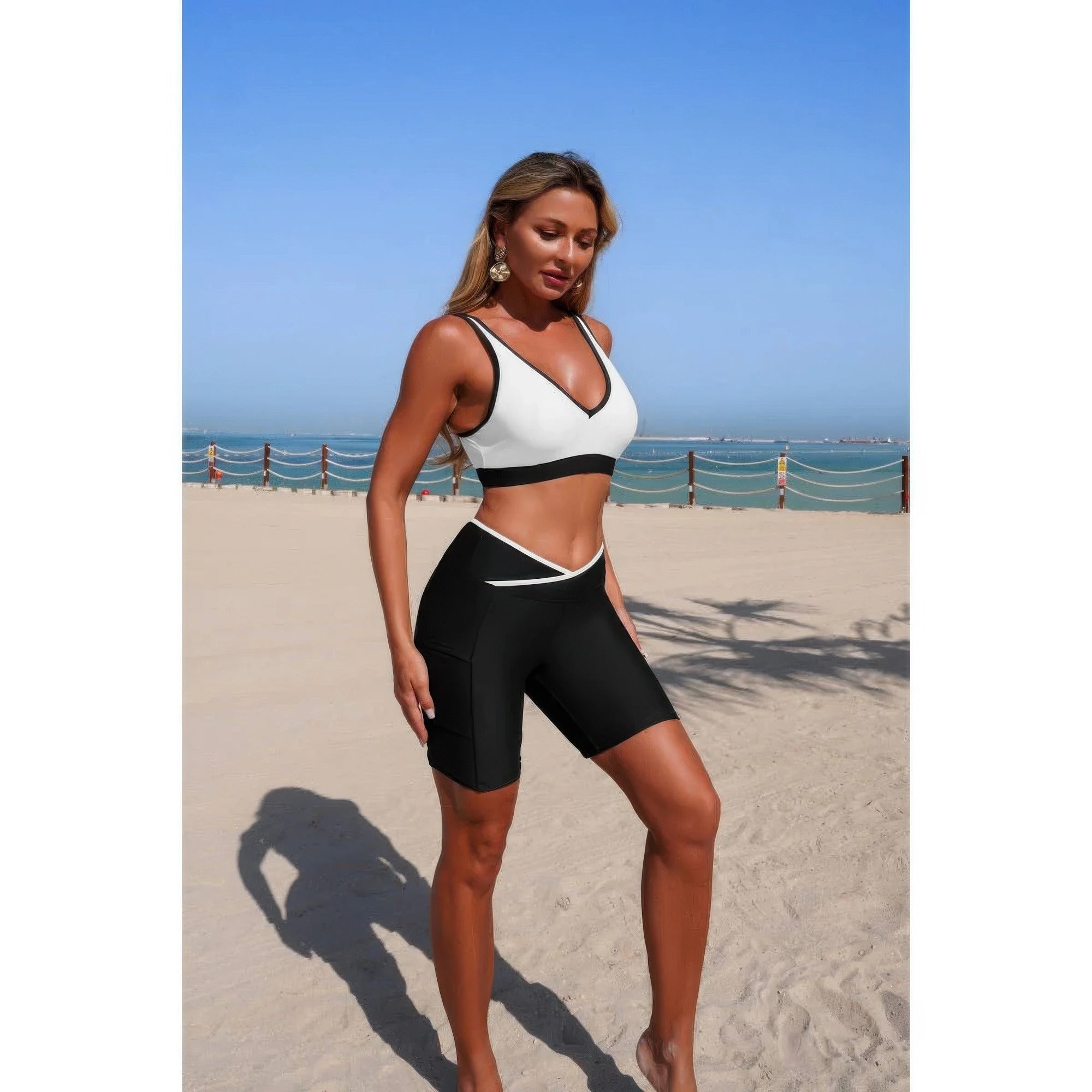 Two Piece Color Block Sports Sleeveless Yoga Sets