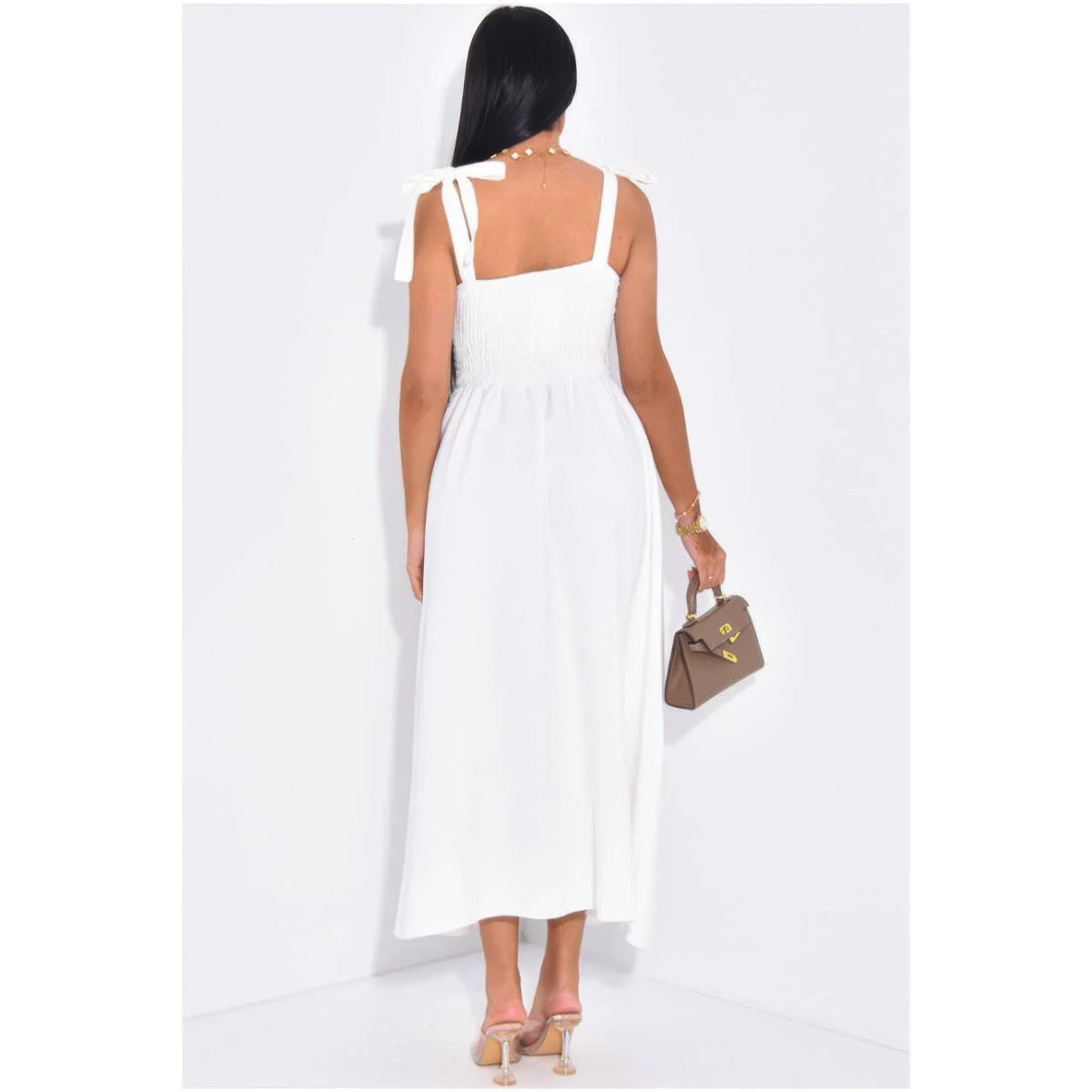 Solid Tie Straps Waist Corset Ruched Full Dress