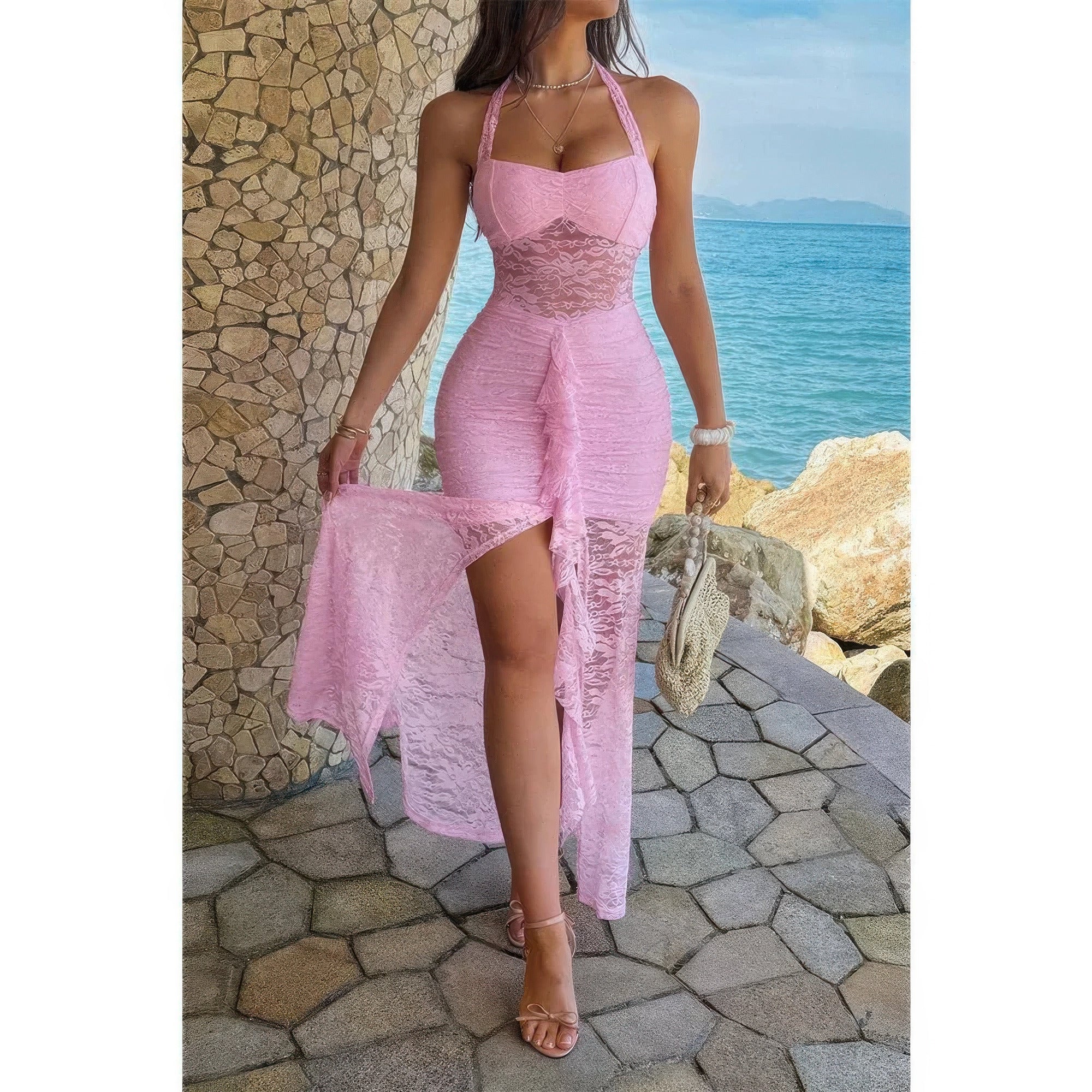 Hater Bodycon Lace Draped Ruched Dress