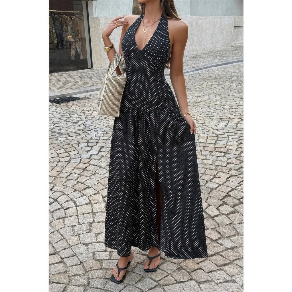 Polka Dot Vintage Halter Neck Maxi Dress