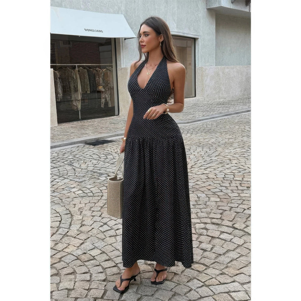 Polka Dot Vintage Halter Neck Maxi Dress
