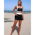 Two Piece Color Block High Waist Tie Up Bikini