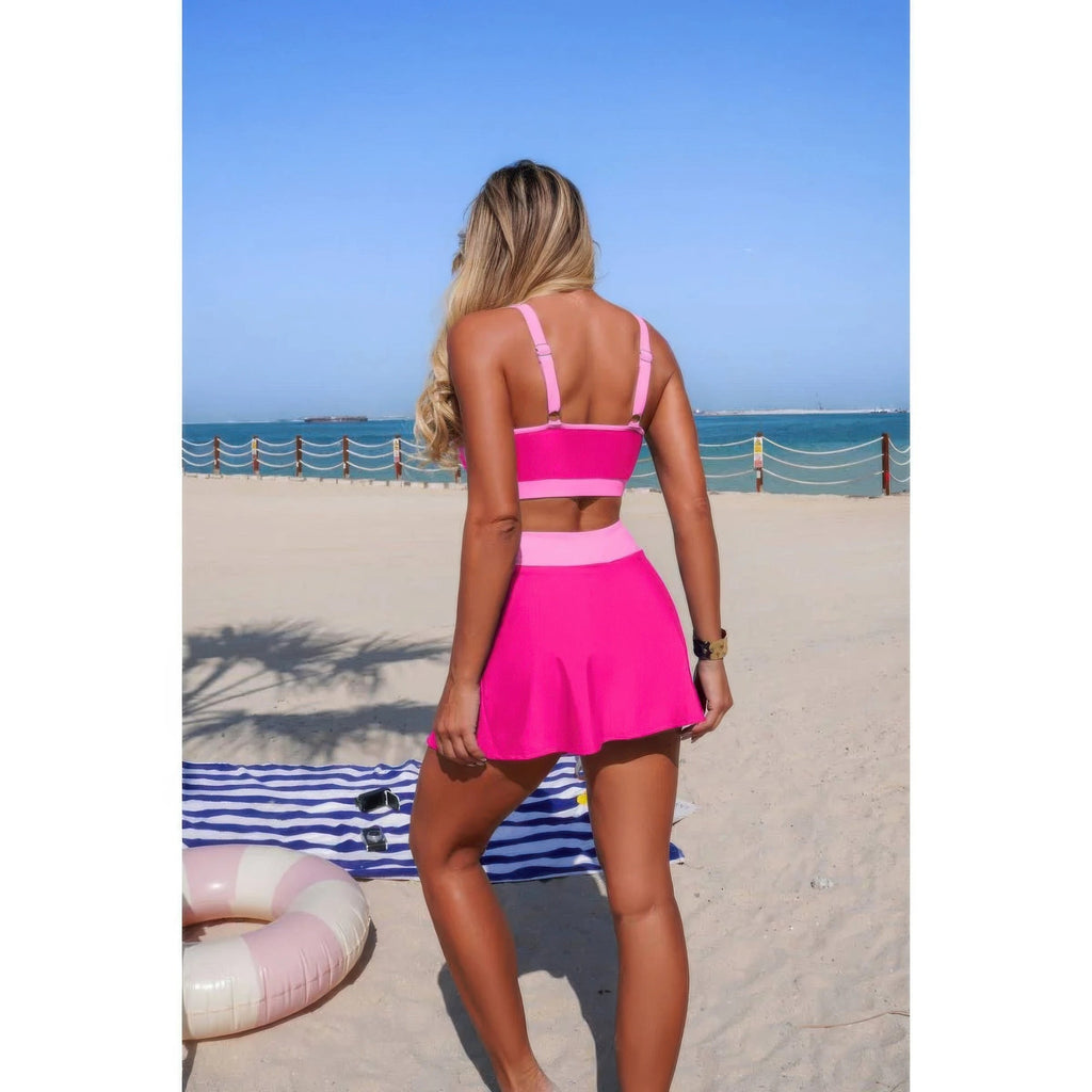 Two Piece Color Block High Waist Tie Up Bikini