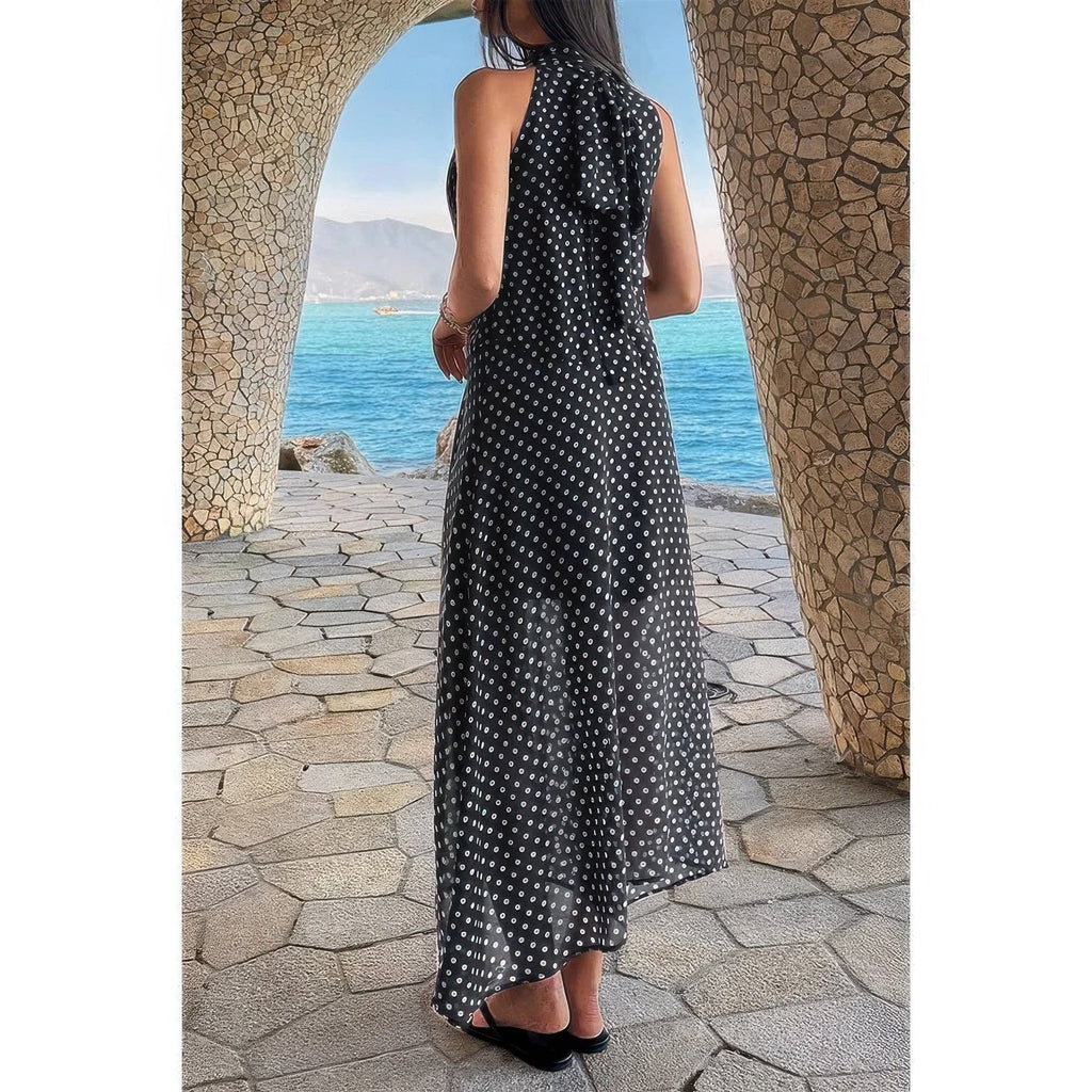 Halter Polka Dot Back Knot Tulle Dress