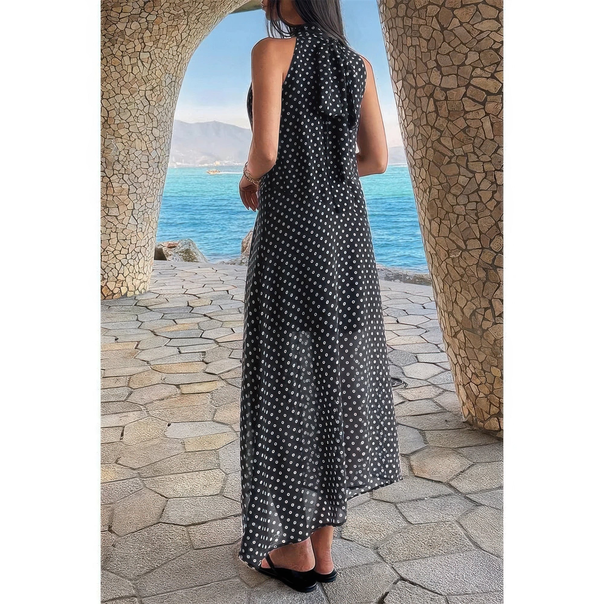 Halter Polka Dot Back Knot Tulle Dress