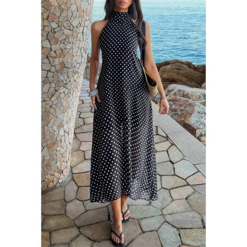 Halter Polka Dot Back Knot Tulle Dress