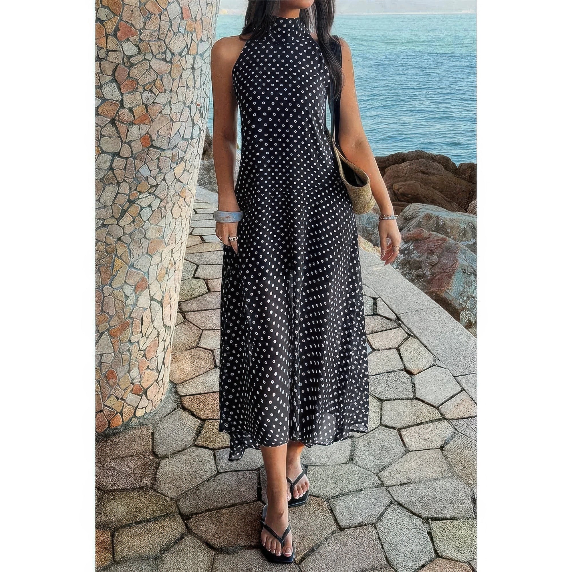 Halter Polka Dot Back Knot Tulle Dress