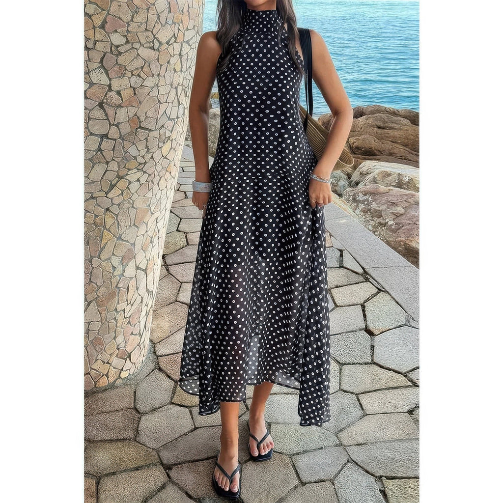 Halter Polka Dot Back Knot Tulle Dress