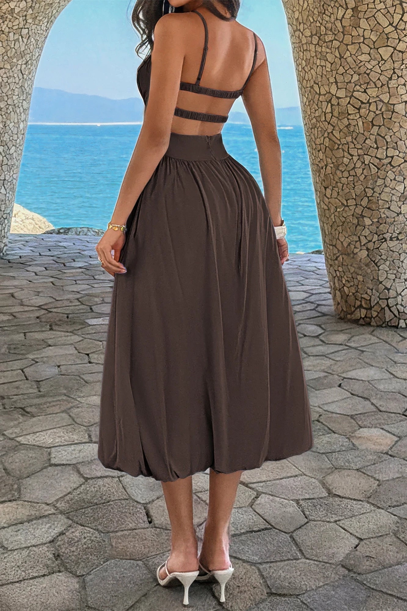 Solid Sleeveless Ruched Bust A Line Dress