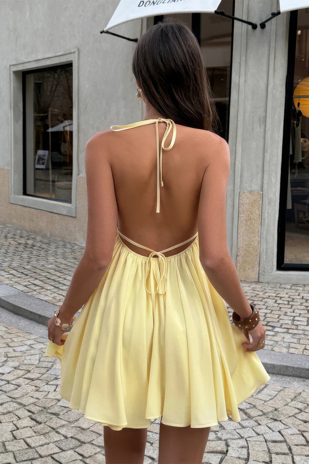 Metal Buckle Camisole A Line Mini Dress