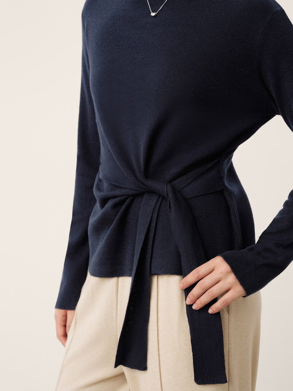 Merino Wool Belted Waist Boat Neck Top NATALIA