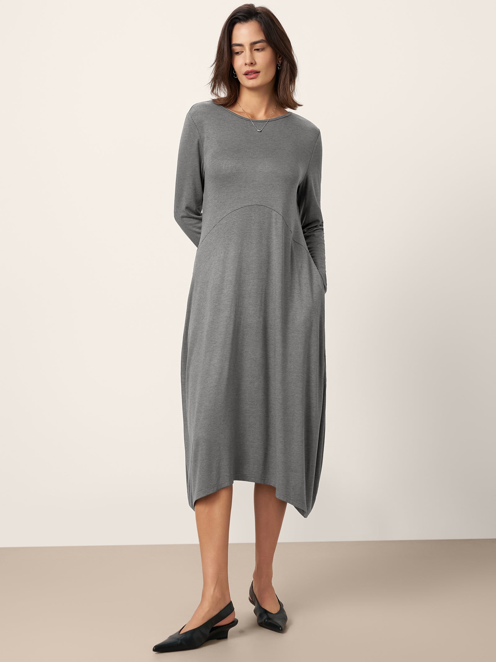 Wool Cocoon Curved Waist Midi Dress FARRAH