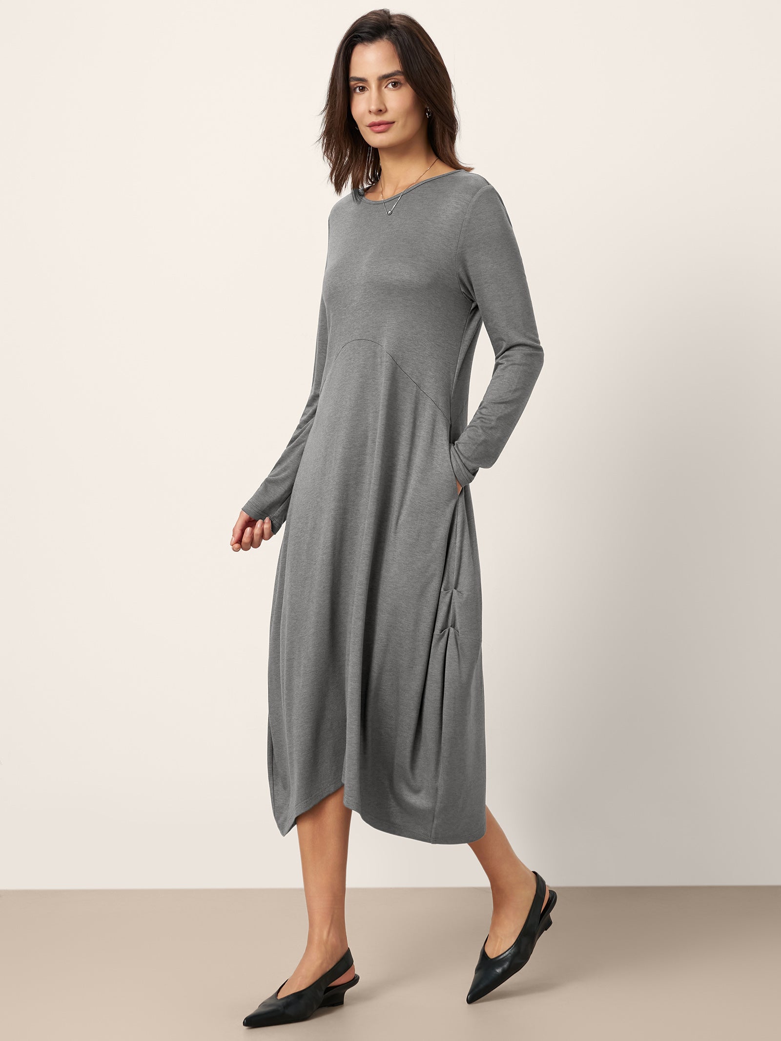 Wool Cocoon Curved Waist Midi Dress FARRAH