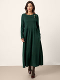 Wool Layered Neck Pleated Midi Dress BILLIE