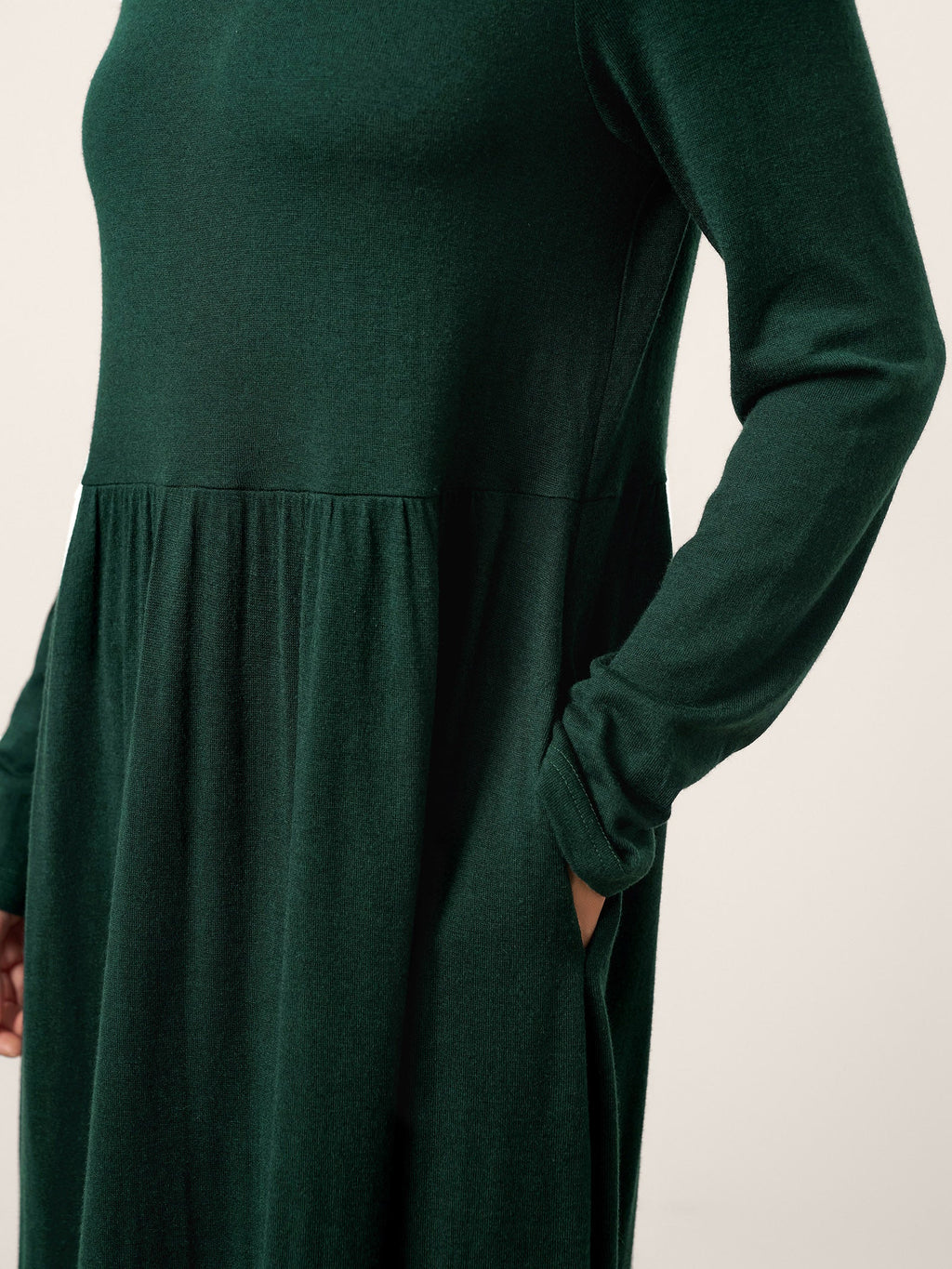 Wool Layered Neck Pleated Midi Dress BILLIE