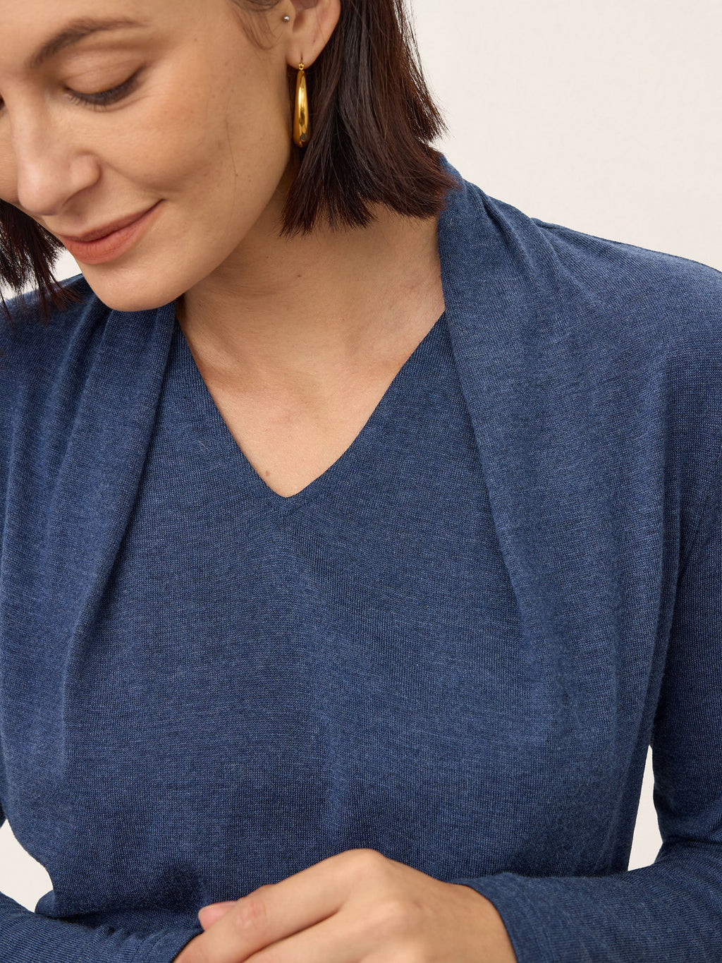 Wool Draped Shawl Collar Long Sleeve Top MARISTELLA