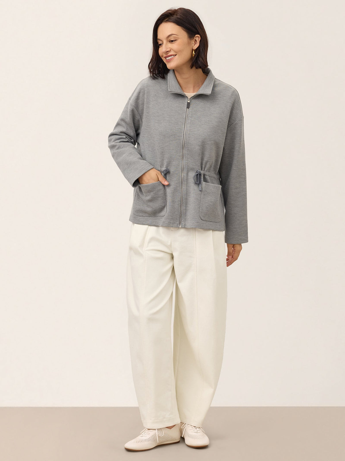 Wool Drawstring Waist Collared Jacket SOLARA