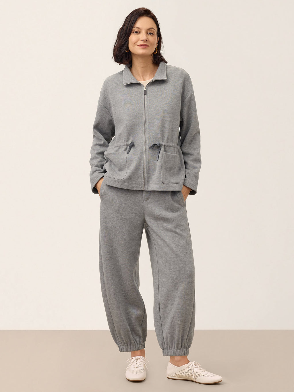 Wool Mid Waist Curved Leg Drawstring Hem Pants ZORELLE