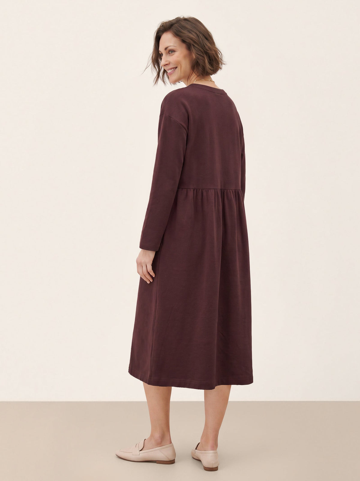 Cotton Yarn Dyed Color Block Gathered Waist Midi Shirt Dress YARITZA