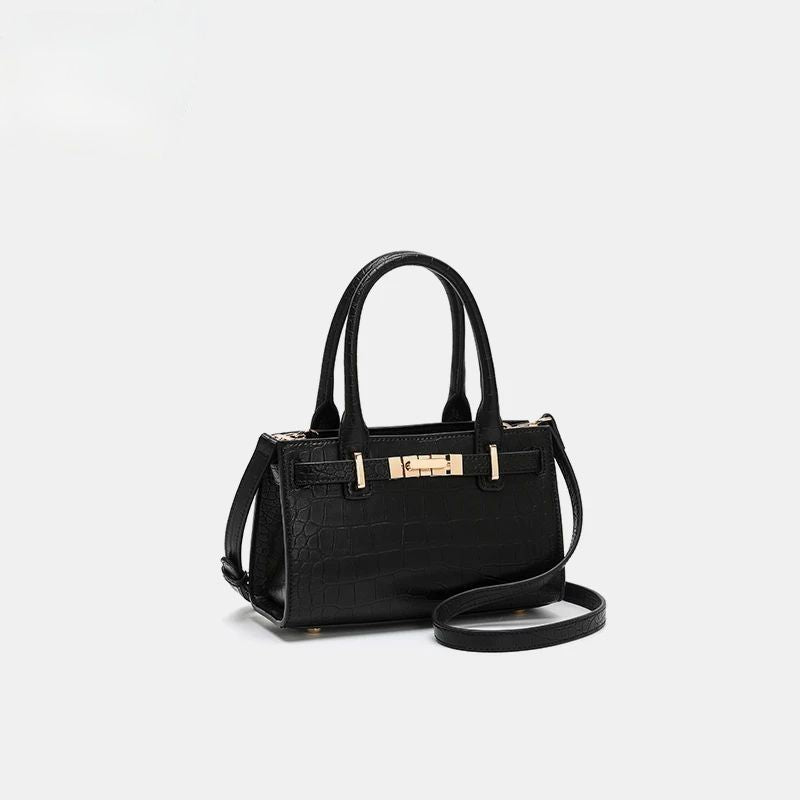Crocodile-Embossed Leather Top Handle Handbag