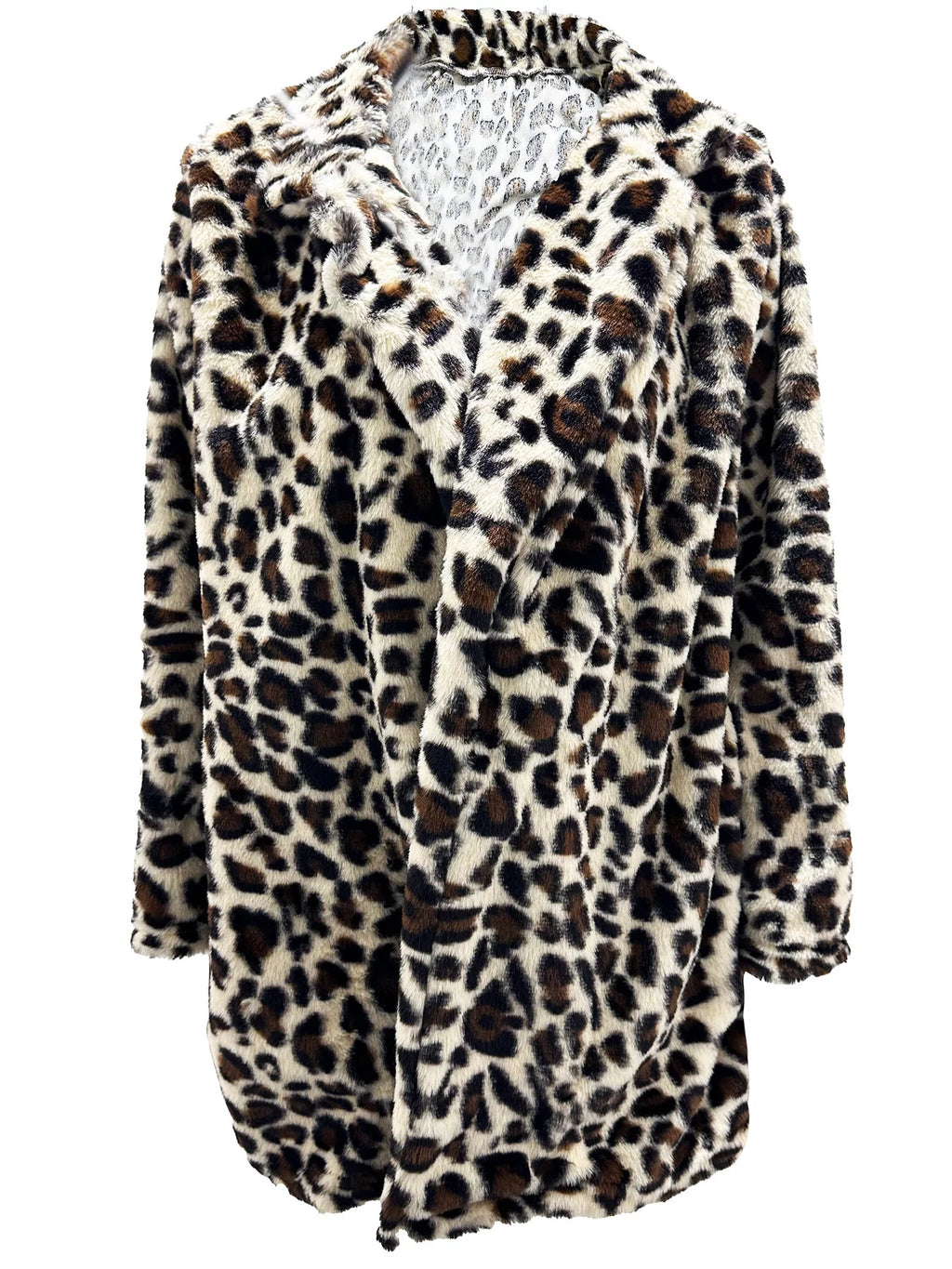 Full Size Leopard Faux Fur Open Front Outerwear Plus Size